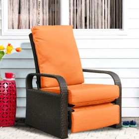 Outdoor Recliner Chair;  Automatic Adjustable Wicker Lounge Recliner Chair with 5.12'' Thicken Cushion (Color: EsOrange, Material: Espresso Wicker)