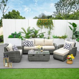 Direct Wicker 5-Piece Outdoor Rattan Furniture Patio Conversation Set with Cushion (Pillow Color: Gray Wicker)