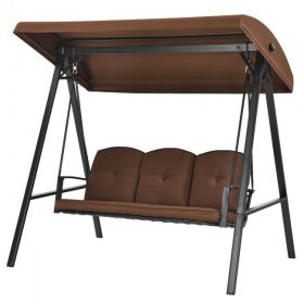 Outdoor 3-Seat Porch Swing with Adjustable Canopy and Cushions (Color: coffee)