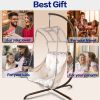 Swing Egg Chair with Stand Indoor Outdoor, UV Resistant Cushion Hanging Chair with Cup Holder, Anti-Rust with Wicker Rattan Frame 350 lb Capacity