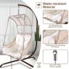 Swing Egg Chair with Stand Indoor Outdoor, UV Resistant Cushion Hanging Chair with Cup Holder, Anti-Rust with Wicker Rattan Frame 350 lb Capacity