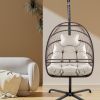 Swing Egg Chair with Stand Indoor Outdoor Wicker Rattan Patio Basket Hanging Chair with C Type bracket, with Cushion and Pillow, Foldable