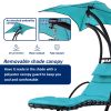 Hanging Chaise Lounger with Removable Canopy, Outdoor Swing Chair with Built-in Pillow, Hanging Curved Chaise Lounge Chair Swing for Patio Porch Pools