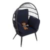 COOLMORE Egg Chair Wicker Outdoor Indoor Oversized Large Lounger with Stand Cushion Egg Basket Chair for Patio, Garden, Backyard, Balconyn