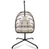 Swing Egg Chair with Stand Indoor Outdoor Wicker Rattan Patio Basket Hanging Chair with C Type bracket, with Cushion and Pillow, Foldable