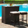 3 Pieces Patio Rattan Wicker Bar Table Stools Dining Set