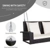 2-Person Wicker Hanging Porch Swing with 2 Back Cushions and 1 Seat Cushion