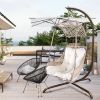 Swing Egg Chair with Stand Indoor Outdoor, UV Resistant Cushion Hanging Chair with Cup Holder, Anti-Rust with Wicker Rattan Frame 350 lb Capacity