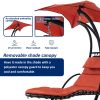 Hanging Chaise Lounger with Removable Canopy, Outdoor Swing Chair with Built-in Pillow, Hanging Curved Chaise Lounge Chair Swing for Patio Porch Pools