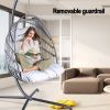 Swing Egg Chair with Stand Indoor Outdoor, UV Resistant Cushion Hanging Chair with Guardrail and Cup Holder, Anti-Rust Foldable Aluminum Frame Hammock