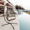 Swing Egg Chair with Stand Indoor Outdoor Wicker Rattan Patio Basket Hanging Chair with C Type bracket, with Cushion and Pillow, Foldable