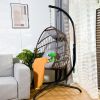 Swing Egg Chair with Stand Indoor Outdoor Wicker Rattan Patio Basket Hanging Chair with C Type bracket, with Cushion and Pillow, Foldable