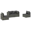 4 Piece Patio Lounge Set with Cushions Poly Rattan Gray