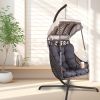 Swing Egg Chair with Stand Indoor Outdoor, UV Resistant Cushion Hanging Chair with Cup Holder, Anti-Rust with Wicker Rattan Frame 350 lb Capacity