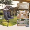 Swing Egg Chair with Stand Indoor Outdoor, UV Resistant Cushion Hanging Chair with Cup Holder, Anti-Rust with Wicker Rattan Frame 350 lb Capacity