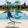 Hanging Chaise Lounger with Removable Canopy, Outdoor Swing Chair with Built-in Pillow, Hanging Curved Chaise Lounge Chair Swing for Patio Porch Pools