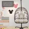 Swing Egg Chair with Stand Indoor Outdoor Wicker Rattan Patio Basket Hanging Chair with C Type bracket, with Cushion and Pillow, Foldable