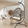 Swing Egg Chair with Stand Indoor Outdoor Wicker Rattan Patio Basket Hanging Chair with C Type bracket, with Cushion and Pillow, Foldable