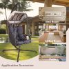 Swing Egg Chair with Stand Indoor Outdoor, UV Resistant Cushion Hanging Chair with Cup Holder, Anti-Rust with Wicker Rattan Frame 350 lb Capacity