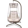 Swing Egg Chair with Stand Indoor Outdoor, UV Resistant Cushion Hanging Chair with Cup Holder, Anti-Rust with Wicker Rattan Frame 350 lb Capacity